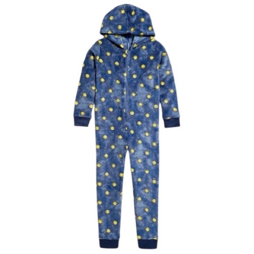 Kids Gender-Neutral Cozy Hooded Pajama One-Piece. Boys, Girls. Blue, yellow. M 8